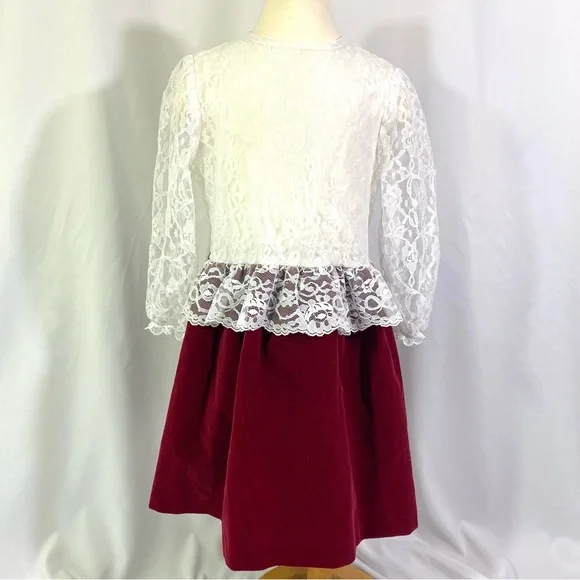 Winnie The Pooh Dresses | Vintage 80s Winnie The Pooh Velvet & Lace Christmas Party Dress 6X Long Sleeve | Color: Red/White | Size: 6xg |